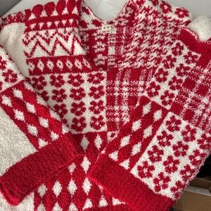 POL Red and White Geometric Women's Sweater